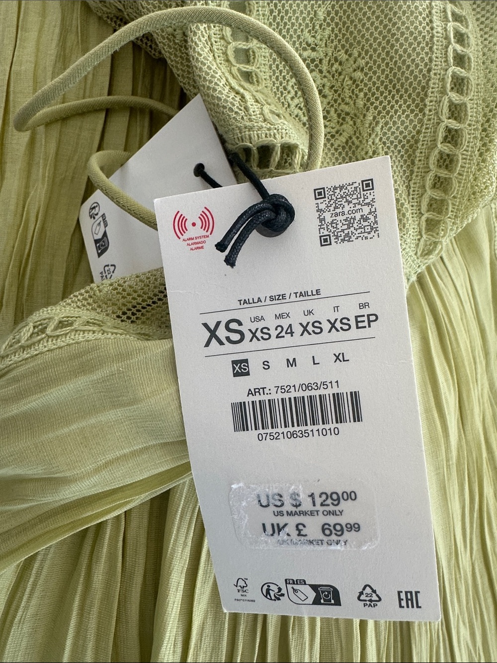 ZARA WOMAN SS26 PISTACHIO EMBROIDERED PLEATED DRESS ZW 7521/063/511 - Picture 4 of 16